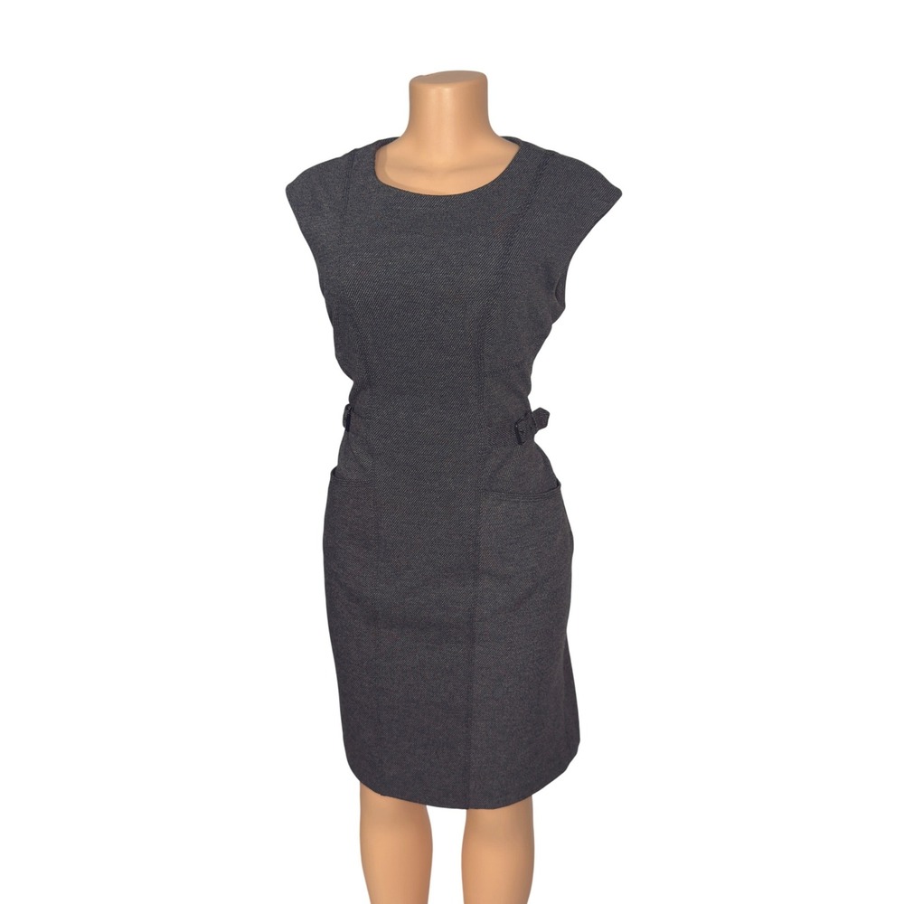 Calvin Klein Sheath Dress Womens M Gray Excellent Buckle Waist Textured Pockets
